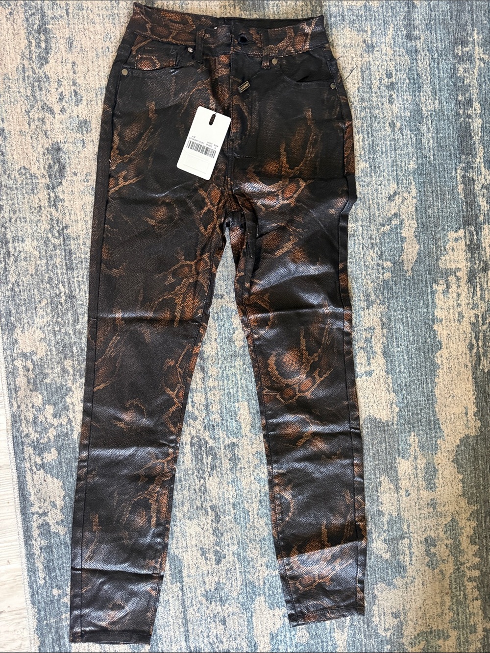 Brown Snake-Print Skinny Jeans